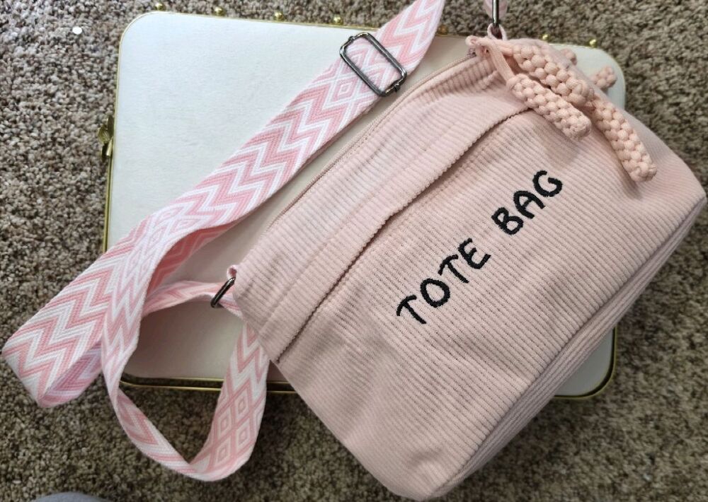 Pink Embroidered Braided Tassel Shoulder Bag Silver Hardware Tote Bag
